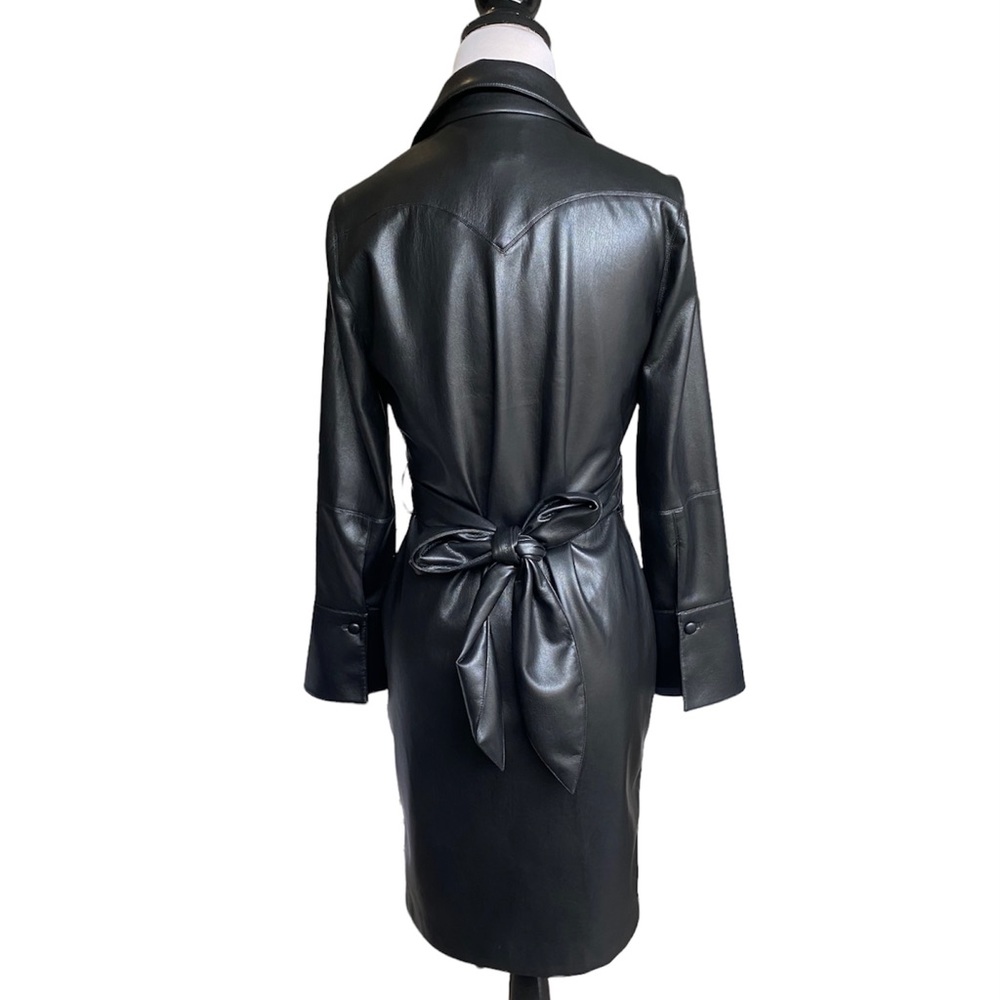 Nanushka Women Black Faux Vegan Leather Long Trench Coat Jacket Sz S - Picture 2 of 13
